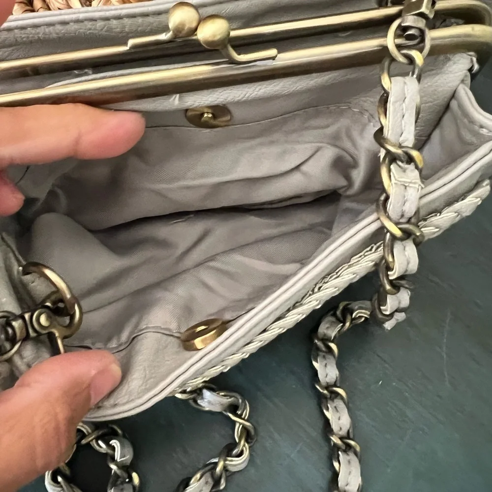Anthropologie Grey Wallet Tumi leather Chain Crossbody bag.